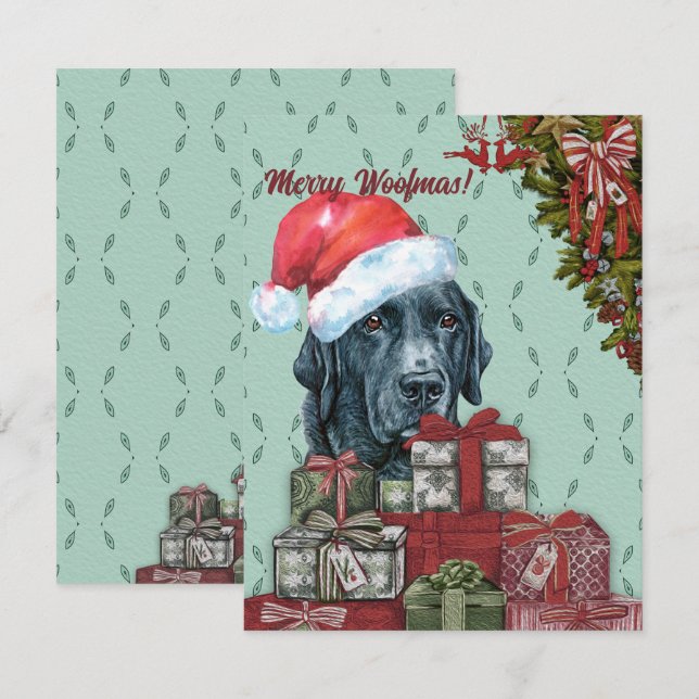 Tarjeta Pequeña ¡Feliz Woofmas! Navidades de recuperación de labra (Anverso / Reverso)