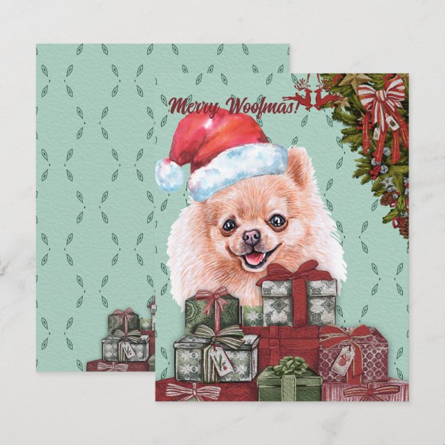 Tarjeta Pequeña ¡Feliz Woofmas! Regalo de Navidades de Sombrero de (Anverso / Reverso)