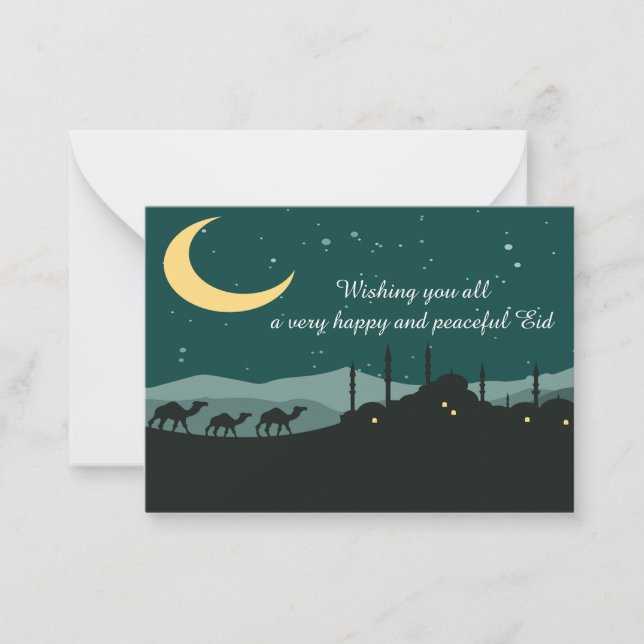 Tarjeta Pequeña Feliz Y Pacífico Eid (Anverso)