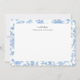 Tarjeta Pequeña Feminine Blue Floral Toile de Jouy Scalloped Edge