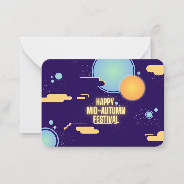 Tarjeta Pequeña Festival Blue-Yellow Moon de mediados de otoño (Anverso)