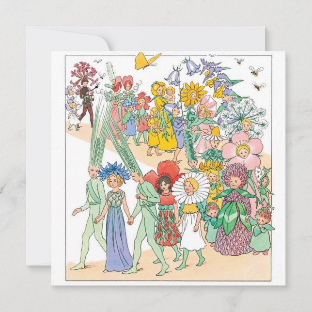 Tarjeta Pequeña Festival de Flores Vintage de Elsa Beskow (Anverso)