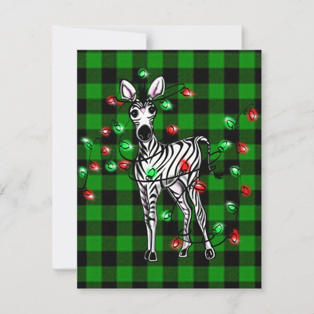 Tarjeta Pequeña Festive Christmas Zebra, red green wreath (Anverso)