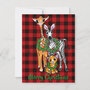 Tarjeta Pequeña Festividad de amigos de safari de vacaciones, rojo