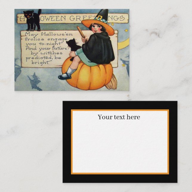 Tarjeta Pequeña festividad de bruja de Halloween (Anverso / Reverso)