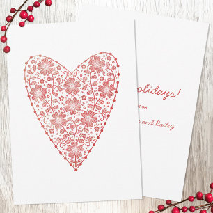 Tarjeta Pequeña Festividad de invierno rojo y escandinavo del cora
