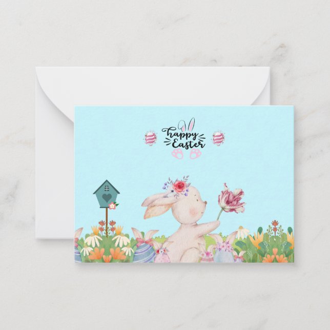 Tarjeta Pequeña Festividad del día soleado de Happer Easter Bunny (Anverso)