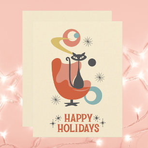 Tarjeta Pequeña Festividades felices del gato atómico retro