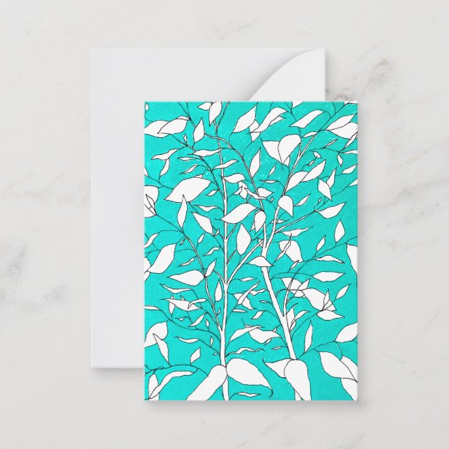Tarjeta Pequeña Ficus Tree Plant Line Drawing Blue Background (Anverso)