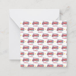 Tarjeta Pequeña Fiesta de camionetas con nombre personal rojo