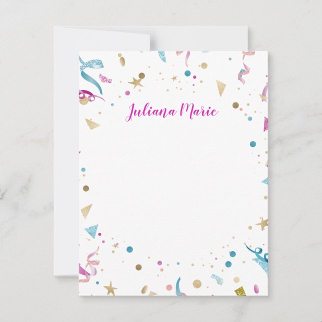 Tarjeta Pequeña Fiesta de Confetti, espuma rosa y azul (Anverso)