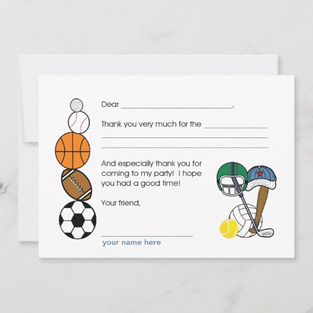 Tarjeta Pequeña Fiesta de cumpleaños de las bolas deportivas (Anverso)