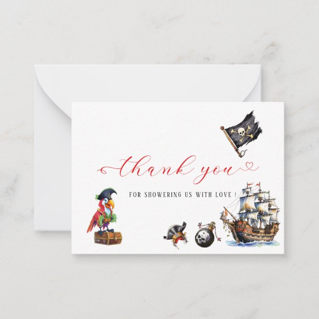 Tarjeta Pequeña Fiesta de cumpleaños de Pirate acuarela gracias (Anverso)