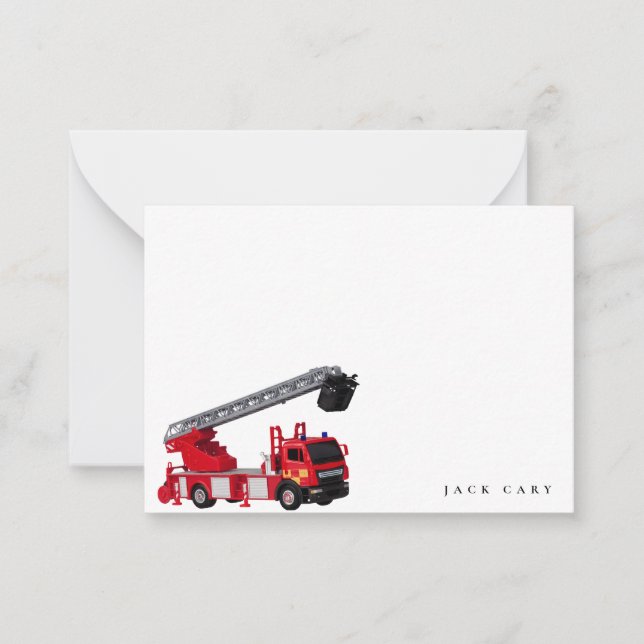 Tarjeta Pequeña Fiesta de Cumpleaños del Camión de Bomberos Rojo (Anverso)