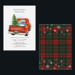 Tarjeta Pequeña Fiesta de la familia Vintage Red Truck Christmas T<br><div class="desc">Tarjeta de nota de invitación de la fiesta de Navidades de la familia de camiones rojos de época</div>