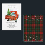 Tarjeta Pequeña Fiesta de la familia Vintage Red Truck Christmas T<br><div class="desc">Tarjeta de nota de invitación de la fiesta de Navidades de la familia de camiones rojos de época</div>