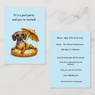 Tarjeta Pequeña Fiesta de la piscina de Dachshund en Bikini