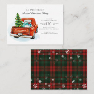 Tarjeta Pequeña Fiesta de Navidad Familiar con Camioneta Roja Vint