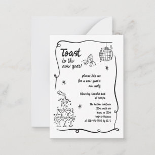Tarjeta Pequeña Fiesta de Nochevieja Ilustrada a Mano