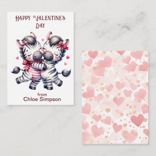 Tarjeta Pequeña Fiesta de San Valentín de Pareja Zebra (Anverso / Reverso)