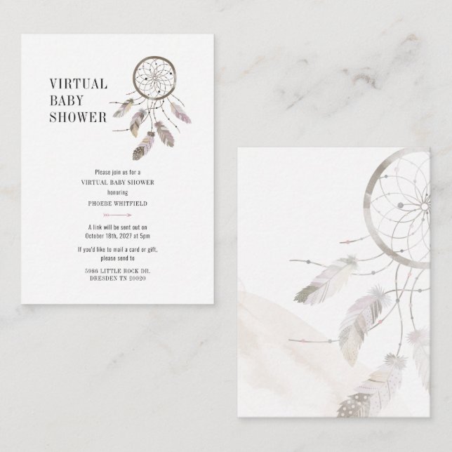 Tarjeta Pequeña Fiesta Virtual de Bebé Boho Dream Catcher (Anverso / Reverso)