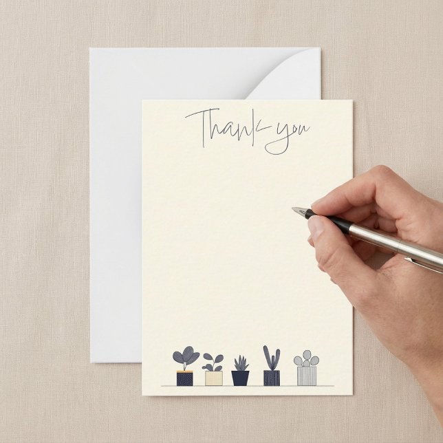 Tarjeta Pequeña Fila de la planta de la casa maceta moderna gracia (Row of potted house plant modern thank you note card.)