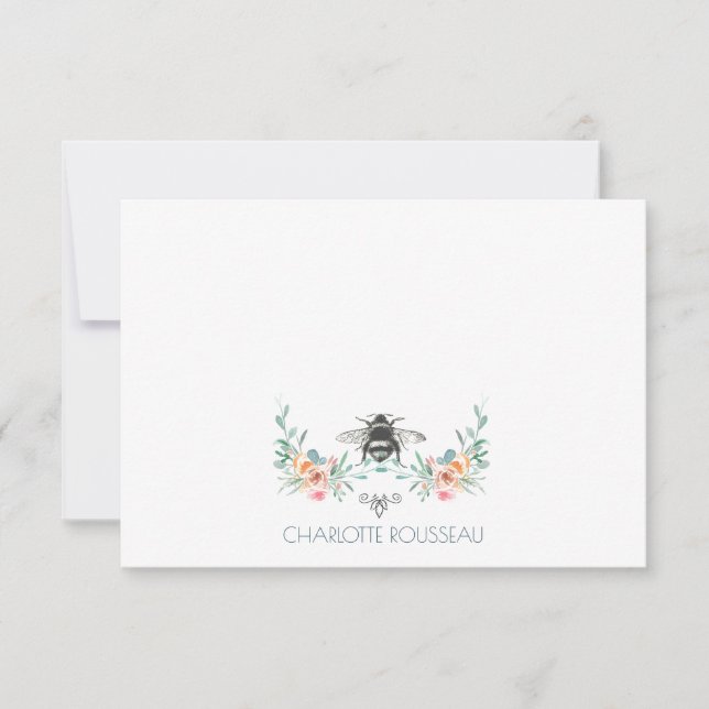 Tarjeta Pequeña Firma de guión Floral de abeja personalizada (Anverso)