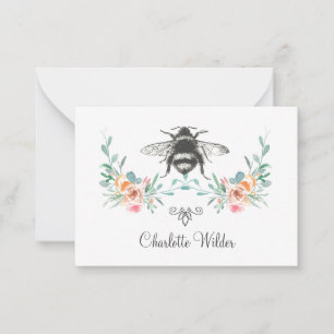 Tarjeta Pequeña Firma de guión Floral de abeja personalizada