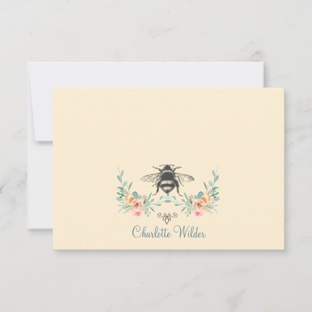 Tarjeta Pequeña Firma de guión Floral de abeja personalizada (Anverso)