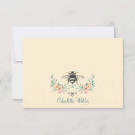 Tarjeta Pequeña Firma de guión Floral de abeja personalizada