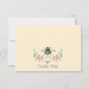 Tarjeta Pequeña Firma de guión Floral de abeja personalizada