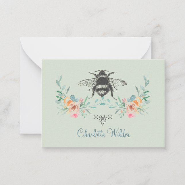Tarjeta Pequeña Firma de guión Verde de abeja personalizado (Anverso)