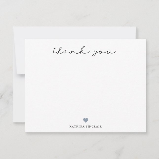 Tarjeta Pequeña Firma Script Gracias Dusty Blue Heart (Anverso)