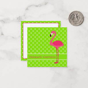 Tarjeta Pequeña Flamenco Personalizado de Lunares Rosado y Verde