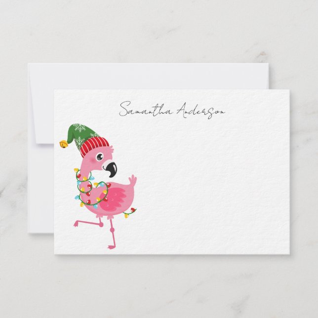 Tarjeta Pequeña Flamenco Rosa Tropical de Navidad Personalizado (Anverso)
