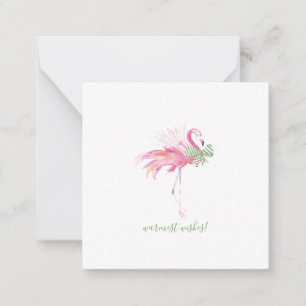 Tarjeta Pequeña Flamenco Rosa Tropical Navidad Acuarela