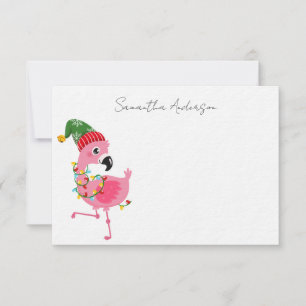 Tarjeta Pequeña Flamenco Rosa Tropical Personalizado Navidad