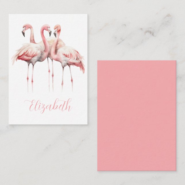Tarjeta Pequeña Flamencos rosados tropicales personalizados (Anverso / Reverso)