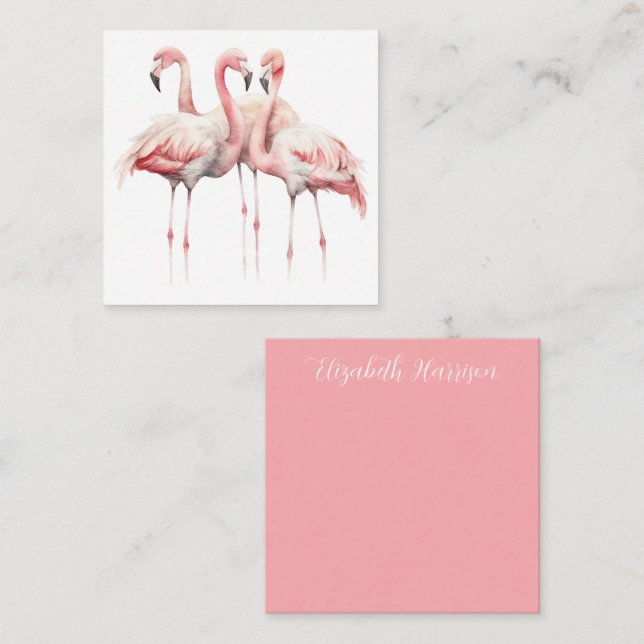 Tarjeta Pequeña Flamencos rosados tropicales personalizados (Anverso / Reverso)