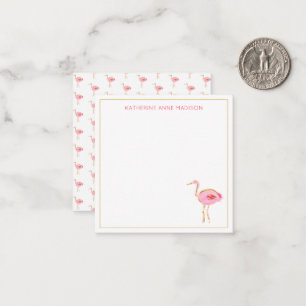 Tarjeta Pequeña Flamencos rosados y dorados tropicales