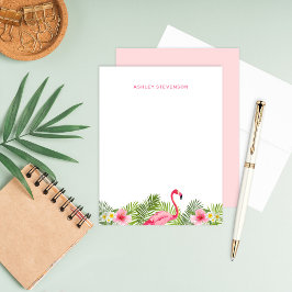 Tarjeta Pequeña Flamingo de Hibisco Rosa Tropical con Monograma