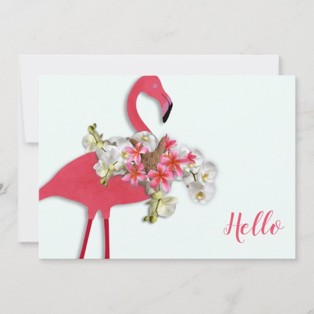 Tarjeta Pequeña Flamingo Floral Wreath Hello Blank (Anverso)
