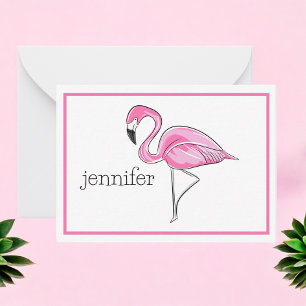 Tarjeta Pequeña Flamingo Rosa Bordado Personalizado Preppy