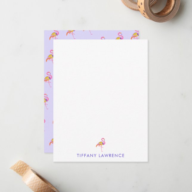 Tarjeta Pequeña Flamingo tropical morado personalizado (Anverso/Reverso In Situ)