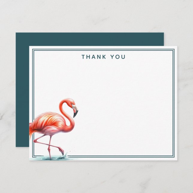 Tarjeta Pequeña Flamingo Watercolor Gracias (Anverso / Reverso)