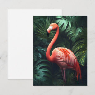 Tarjeta Pequeña Flamingo y hojas de selva