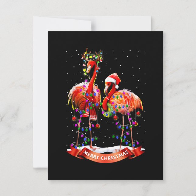 Tarjeta Pequeña Flamingos de Navidad Clásicos (Anverso)