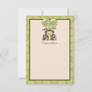 Tarjeta Pequeña FLAT Baby Shower de mono Gracias CA 3.5"x5"