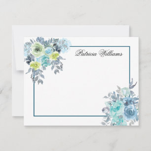 Tarjeta Pequeña Flor azul rosa de color de agua personalizada