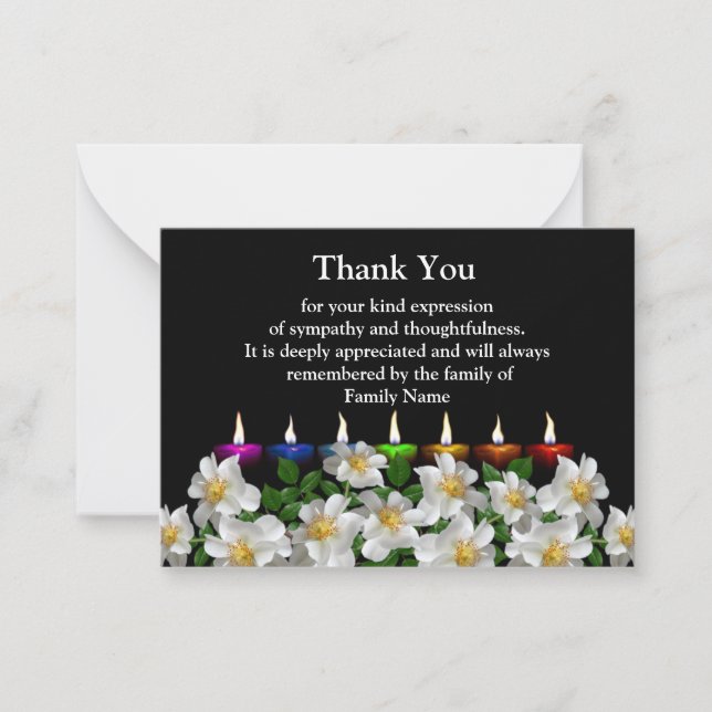 Tarjeta Pequeña Flor Blanca Vela Después Del Funeral Gracias Carta (Anverso)